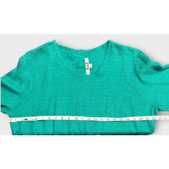 FLAX Womens Maxi Dress Size L Teal 100% Linen Long Sleeve Pockets Lagenlook - Picture 6 of 10